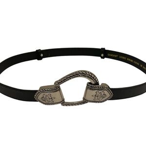 Chico’s Black Leather Belt Silver Buckle/Hardware - NWOT - Small